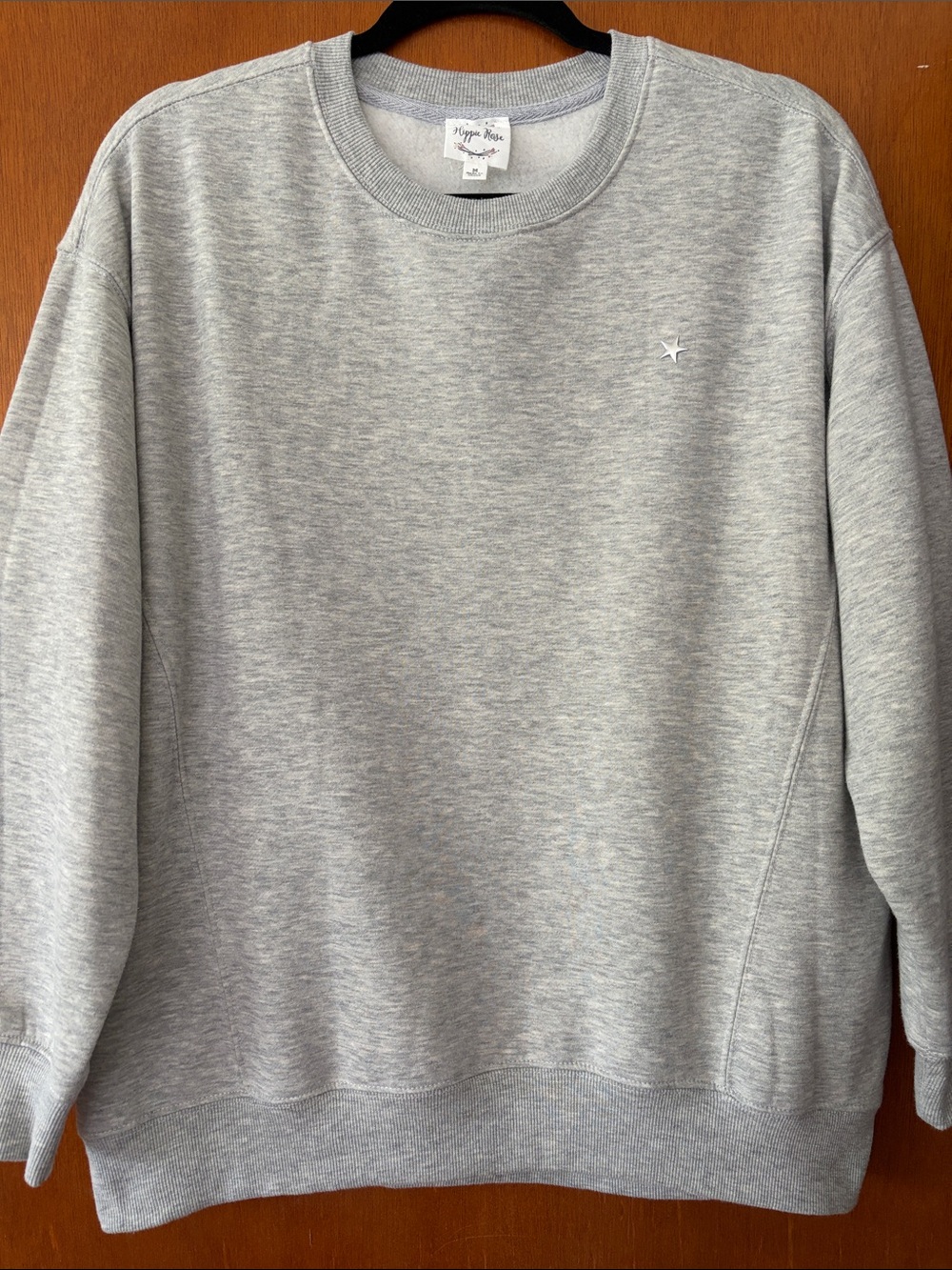 Hippie Rose Heather Gray Crewneck Sweater with Star Accent